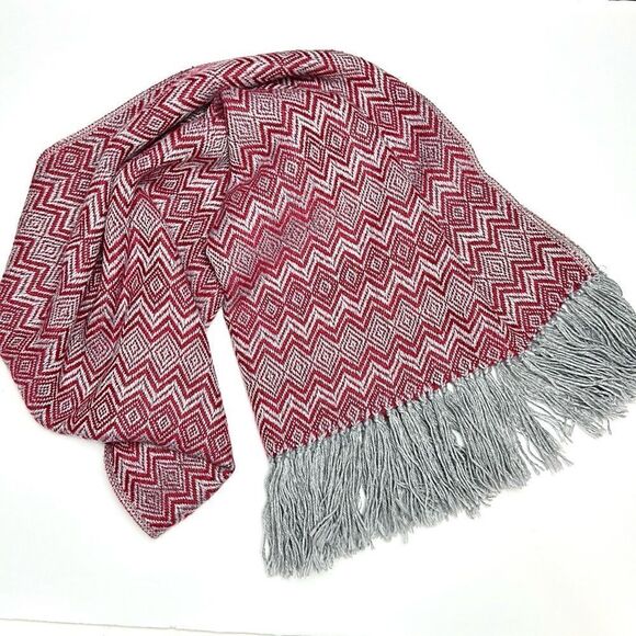 T’icani Peru Large Alpaca Gray Red Scarf Shawl Wrap - Picture 2 of 12